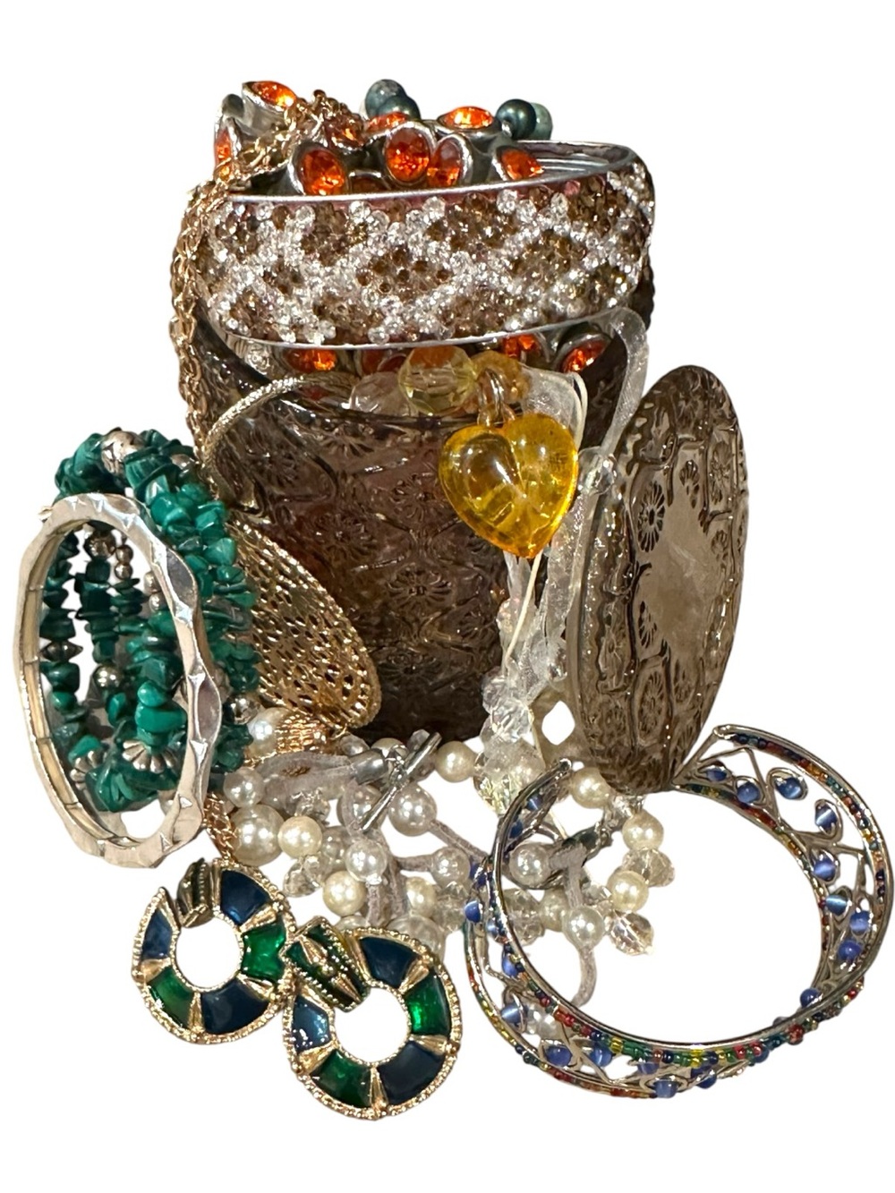 Estate to now jewlery  Mixed lot Green, Blue, Orange, Teal, White, Gold Tones - Picture 5 of 13